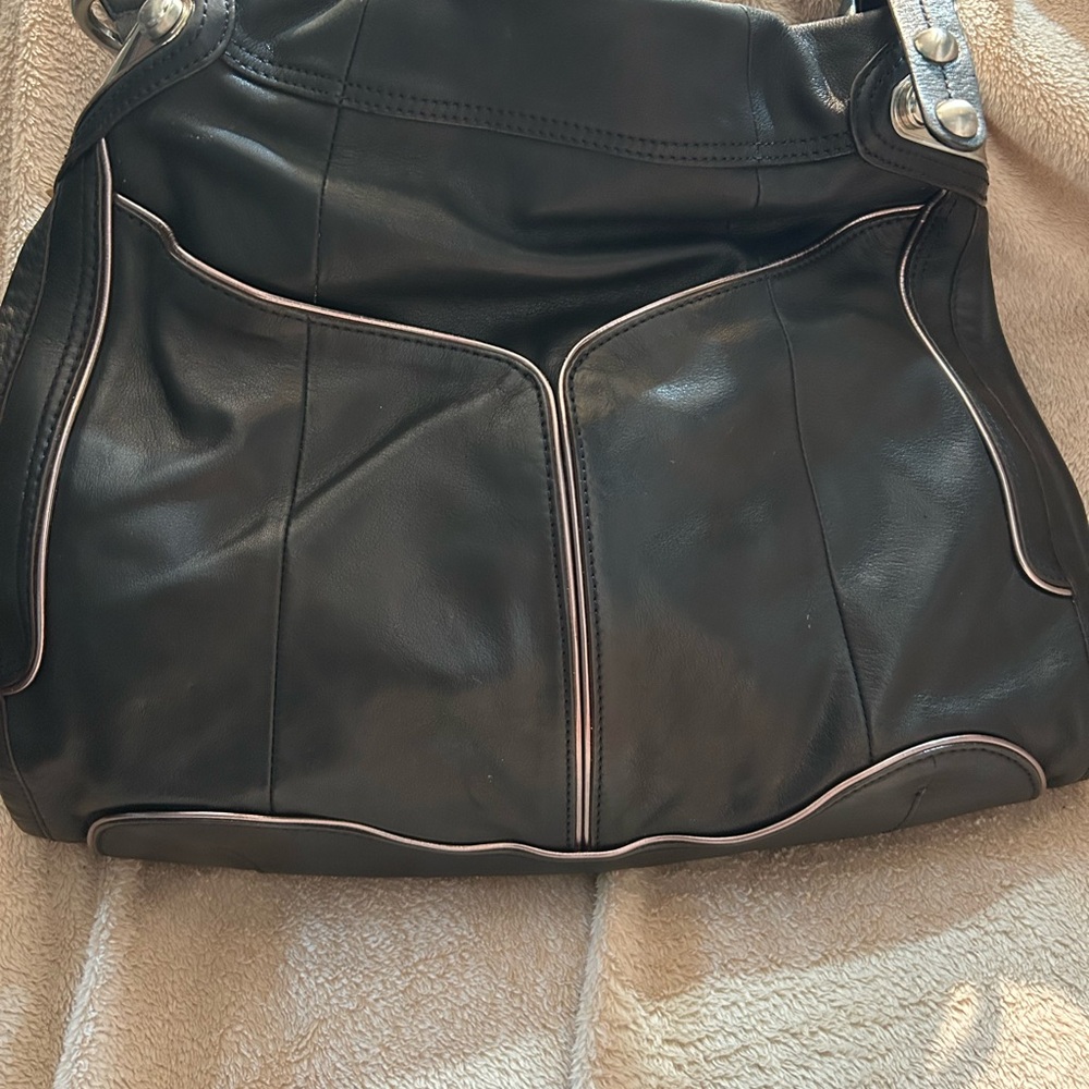 B Makowsky Black Leather Satchel